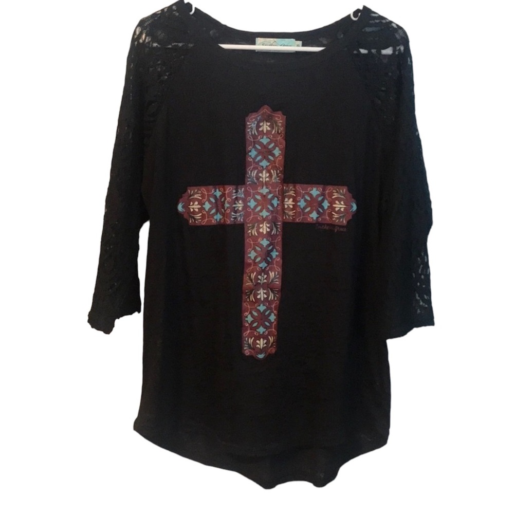 Southern Grace Cross And Lace Top XL